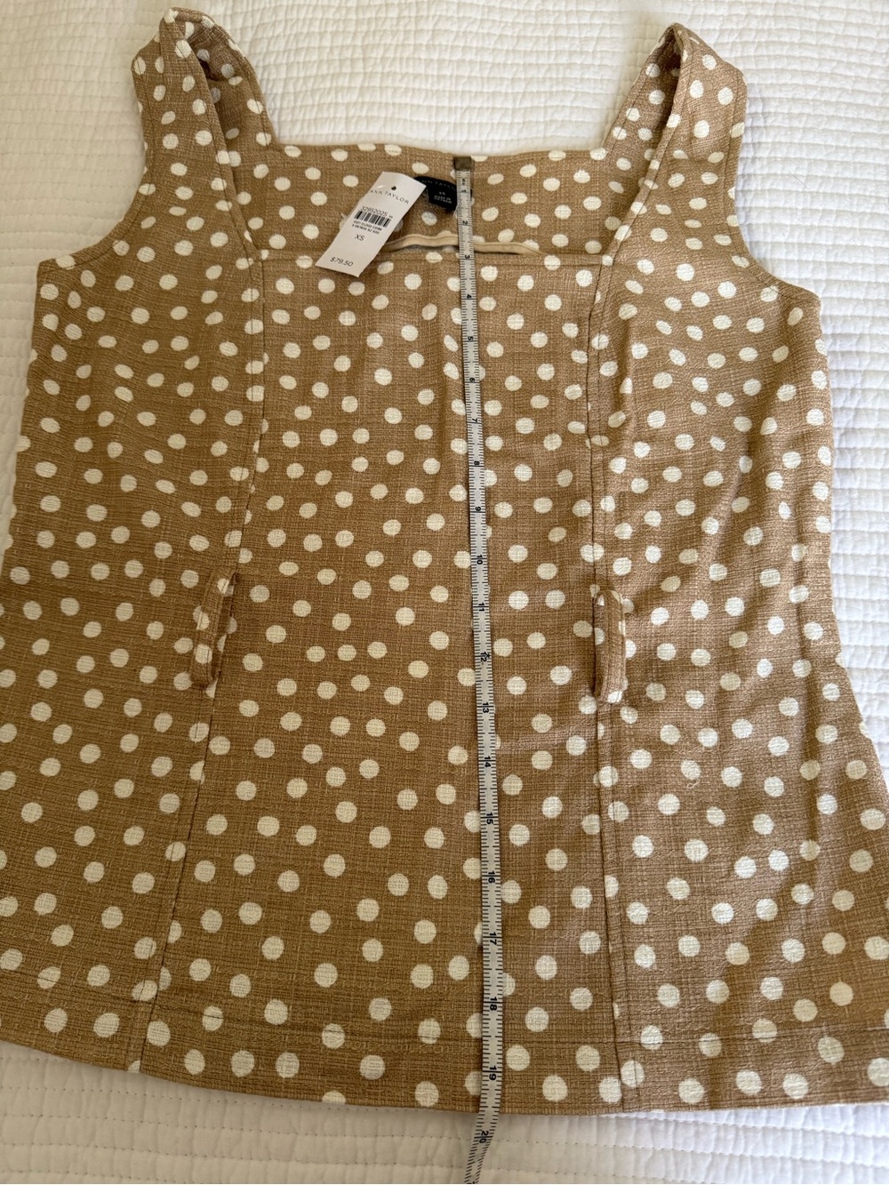 NWT Ann Taylor Beige Polka Dot Peplum Top - XS - Picture 7 of 9